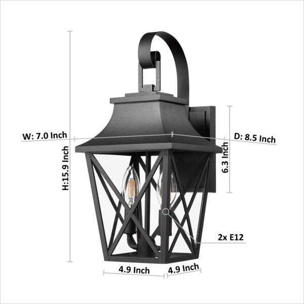 Black Outdoor Wall Lantern 2-Light,Large Outside Modern Wall Sconce Light Fixture,Industrial Porch Light Wall Mount with Glass,Waterproof Farmhouse Exterior Lamp Lighting (1 Pack)