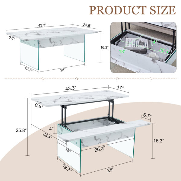 14011e0c87384156ad813ed57e088f79_a141a2b6a9f1cdd66ce28bc635844aeb Multifunctional Lift Top Coffee Table -White Marble Pattern, Essential for Modern Homes.Tempered Glass Legs,Multiple Color Options,Lift Top Feature.Perfectly Fitting Into Both Living Rooms And Office.