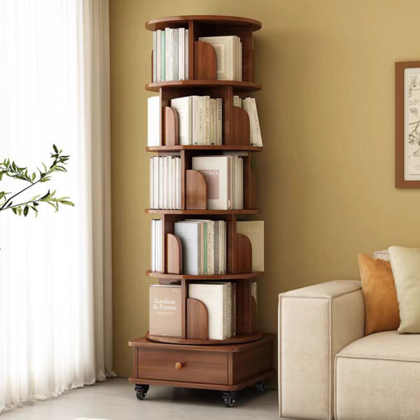 143650b144b44bd5a6fca46e44a04f9a_d6bb6bd089efc7407831572886081a77 (UPGRADED) Rotating Bookshelf, 360 Display Corner Bookshelf for Small Space, 6 Tier Bookcase Storage Rack with Wheels, Wood Narrow Organizer for Bedroom, Living Room, Study Room, Walnut Brown, Shelves