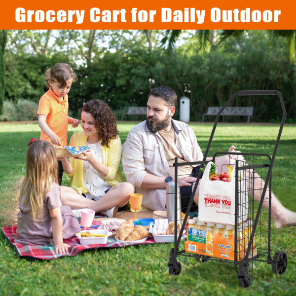 Shopping Cart with open door,Grocery Cart on Wheels, Foldable Utility Shopping Carts with Double Basket and 360° Rolling Swivel Wheels for Groceries Laundry