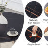 A 42-inch burn stone round table with stainless steel legs can accommodate 4 or 6 diners