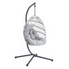 GRHeavy-Duty Iron Hanging Chair with Wicker Weave – Single Person Swing for Indoor/Outdoor (Gray)