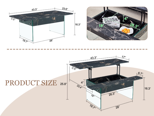 15736804b4a84427bd58b46843a7c176_61f3cc52e18c237daae47ef0518993b5 Multifunctional Lift Top Coffee Table -Black Marble Pattern, Essential for Modern Homes.Tempered Glass Legs,Multiple Color Options,Lift Top Feature.Perfectly Fitting Into Both Living Rooms And Office.