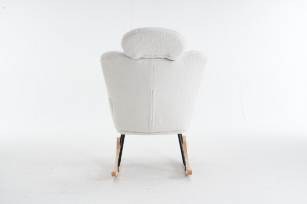 055-Teddy Fabric Upholstered Nursery Rocking Glider Chair Modern Accent Armchair Padded Seat with High Backrest and Pillow for Living Room Bedroom (Ivory)