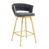 Two-piece rotating swivel chair, Dark gray cotton and linen soft seat, golden metal legs, rust-proof and wear-resistant, suitable for restaurant/bar high tables, lightweight single unit