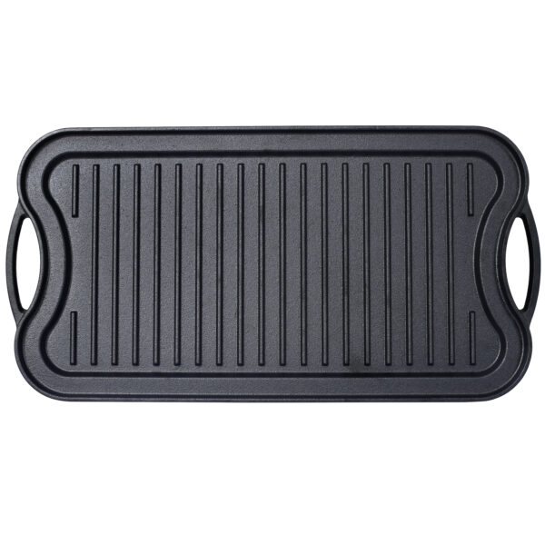 16ff4397aa1b4f04bb9360d523eb5ca0_753b2bf64ed9f337693a2476459a1545 Pre-Seasoned Cast Iron Reversible Rectangular Grill/Griddle, Black,20inch x 10inch