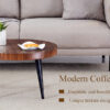 Modern Round Coffee Table - Annular Texture, Durable and Robust With a Diameter of 23.6 inches.Exquisite Suction Molding Process,Walnut Color Pattern Design,Black Sprayed Metal Leg.