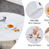 A 42-inch stainless steel leg round table with a marble top is suitable for use by four or six people