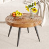 Natural Wood Grain Texture Round Coffee Table - Diameter 23.6 Inches.Exquisite Suction Molding Process,Natural Wood Grain Texture,Black Sprayed Metal Leg.
