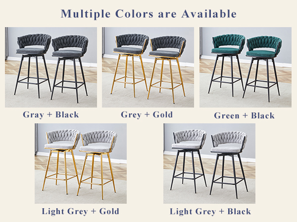 Two-piece rotating swivel chair, Dark gray cotton and linen soft seat, golden metal legs, rust-proof and wear-resistant, suitable for restaurant/bar high tables, lightweight single unit