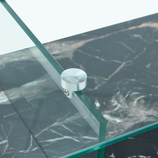179b0aa26aea481daa6f2c5e0d5fe6da_d811319b9ceec64f0b4634942c3ef1ad 43.3 Inch Modern Two-Tier Coffee Table - An Elegant Combination of Clear Glass and Black Marble Pattern.It can be used not only as a coffee table but also as a side table or display stand.