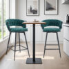 Two rotating bar stools with breathable cotton and linen soft cushions, in a retro green seat and black spray-painted iron frame, suitable for both restaurants and bars