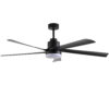 65 Inch Black Ceiling Fan with Light, 5-Blade Dimmable LED Ceiling Fan with Remote Control, Modern Quiet Design for Living Room and Bedroom (Silent/6-Speed/Reversible/DC Motor)