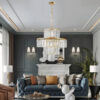 (Same as W1340126461/L5023) 20" Luxury 4-Tier Crystal Chandelier, 12-Light Gold Frame Pendant Light, Elegant Ceiling Lighting for Living Room, Dining Room, Bedroom (No Bulbs)