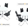 A 42-inch stainless steel leg round table with a marble top is suitable for use by four or six people