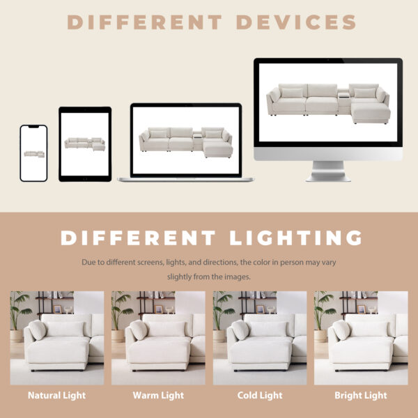 [VIDEO+NEW]124'' Modular Sectional Sofa with Storage Console and Movable Ottoman,33'' Wide Seat,4 Seat L Shaped Chenille Couch,Reversible Comfy Sofa with USB Charger for Living Room,Apartment,2 Colors