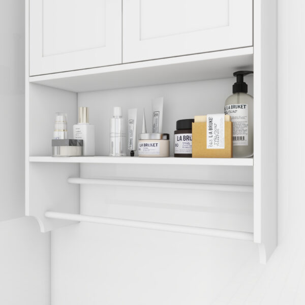 Bathroom Wall Cabinet with Doors,Adjustable Shelf,Towel Bar and Paper Holder, Over The Toilet Storage Cabinet, Medicine Cabinet for Bathroom-White
