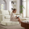Luxurious Sectional Sofa,Corduroy L-Shaped Couch with Movable Ottoman, Oversized Comfy Couch with Zippered Backrest for Living Room,Apartment,Office