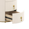 Upholstered Nightstand with 3 Drawers, Round Bedside Table with Metal Handles,Marbling Stickers Top Night Table for Bedroom, Fully Assembled Except Handles, Beige