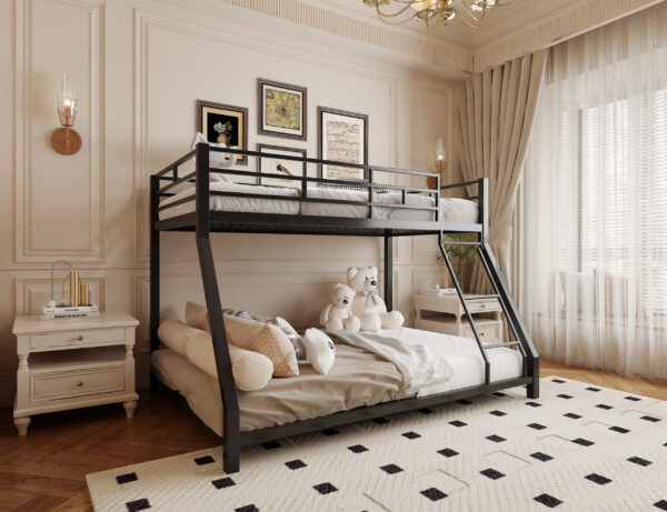 Metal Twin Bunk bed for Kids and Adults , With Safety Guardrail and Ladder , Black