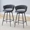 Two sets of rotating high-legged stools with breathable cotton and linen cushions, Dark gray seats paired with black spray-painted iron frames, suitable for both restaurants and bars