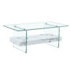 43.3 Inch Modern Two-Tier Coffee Table - An Elegant Combination of Clear Glass and White Marble Pattern.It can be used not only as a coffee table but also as a side table or display stand.