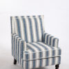 Upholstered Accent Chair, Vintage Armchair with Blue and White Striped Linen Fabric and Nailhead Trim for Living Room