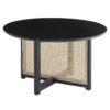 Mid-century wooden coffee table with PE cane stand, 31.5-inch round solid wood Bohemian style coffee table, unique central cocktail table for living rooms, apartments and offices