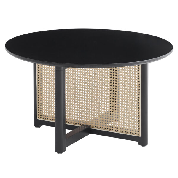 1aedac5a83e443cca8fa213245b40257_5c49020f2ce424d09cfdf230ff497cd5 Mid-century wooden coffee table with PE cane stand, 31.5-inch round solid wood Bohemian style coffee table, unique central cocktail table for living rooms, apartments and offices