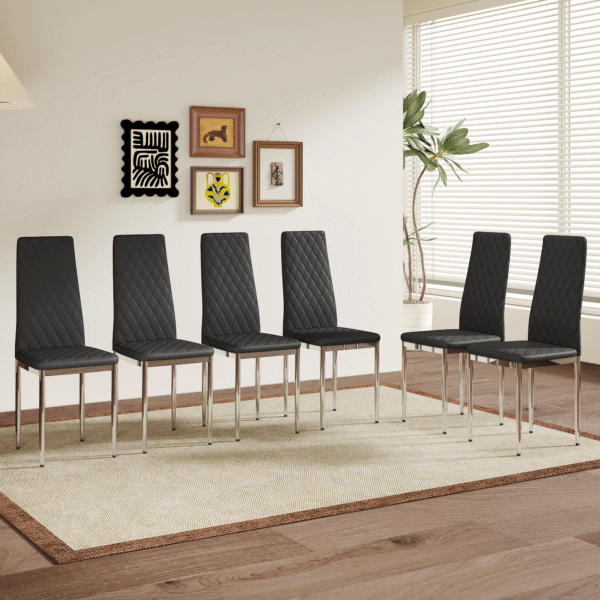 1ba01d453e6045c68ef1c244c26beca6_97a4cb1d294e85214202a5c44709a240 Modern Style Dining Chairs Set of 6 in Black, Essential for Minimalist Homes.Meeting Family Dining Needs,PU Material Seat,Silver Metal Legs,Blending into Various Home Environments.W1151107275