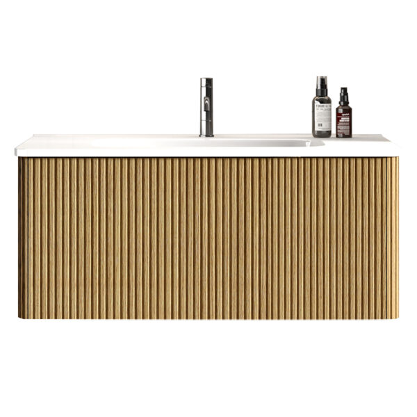U088-Etna36W-306 Etna 36"Striped Natural Oak Bathroom Vanity with White Ceramic Sink, Wall Mounted Floating Bathroom Vanity for Modern Bathroom, One-Piece White Basin without Drain, Pre-assembled