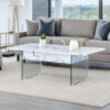 Multifunctional Lift Top Coffee Table -White Marble Pattern, Essential for Modern Homes.Tempered Glass Legs,Multiple Color Options,Lift Top Feature.Perfectly Fitting Into Both Living Rooms And Office.
