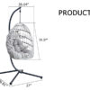 GRHeavy-Duty Iron Hanging Chair with Wicker Weave – Single Person Swing for Indoor/Outdoor (Gray)