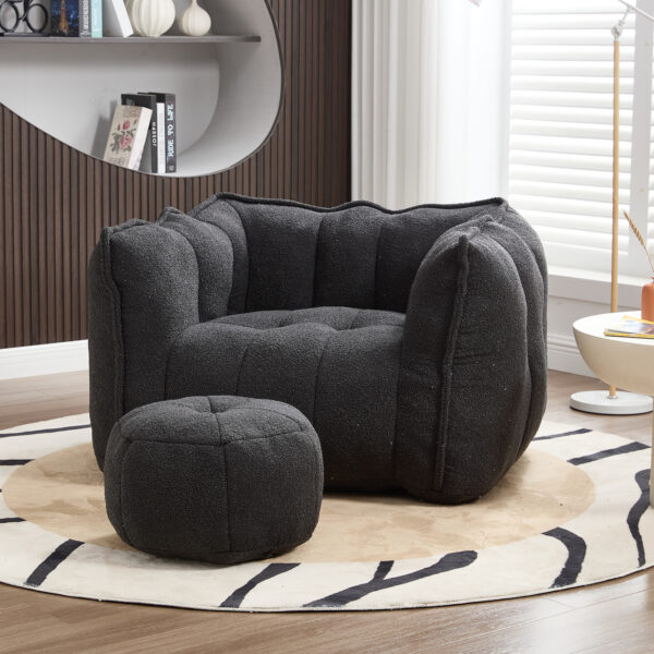 Soft Bean Bag Chair with High Resilient Foam(Chips)for living room and bedroom,Comfortable Square Lazy Sofa with Footstool, Cover for Adults to Gaming, Reading, and Watching TV