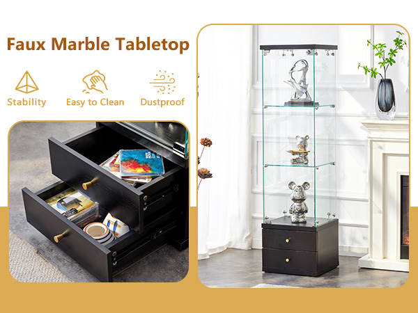 American-Style Non-Lit Glass Display Cabinet (0.2" Tempered Glass) – Soft-Close Drawer Slides  3 Adjustable Shelves, Ideal for Display & Storage