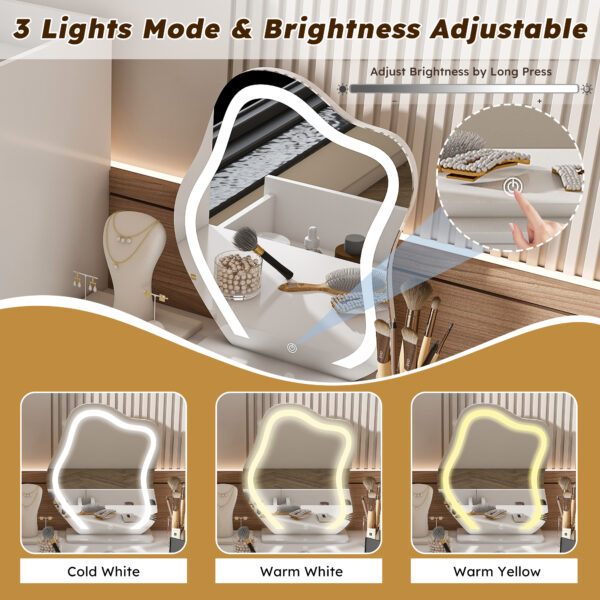1caa15a3476440d3a4e27658e84b51ca_5b01fa23cda5bc33fee83faf5f2c8645 Vanity Dressing Table with LED Mirror & Storage – White Makeup Desk Features 3 Drawers, 2 Open Shelves & 4 Hidden Cabinets (Transparent Doors) - 3 Adjustable Lighting Modes - Ideal for Bedroom or Livi