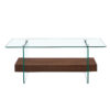 43.3 Inch Modern Two-Tier Coffee Table - An Elegant Combination of Clear Glass and Dark Wood Texture Sticker.It can be used not only as a coffee table but also as a side table or display stand.