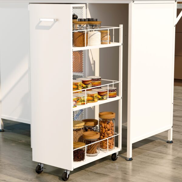 Kitchen Island with Storage Space, Breakfast Bar with Folding Flip-Up Panel, Large Storage Cabinet Shelves and Drawers, Large Coffee Bar Table with Hooks, White
