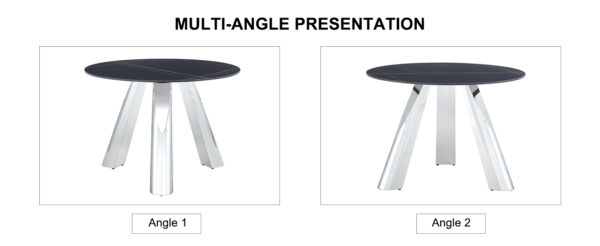 1da7a7a898e1425e93ae3febadf0c6ac_c018f1cc4c13cf4784155985e05578ae A 42-inch burn stone round table with stainless steel legs can accommodate 4 or 6 diners