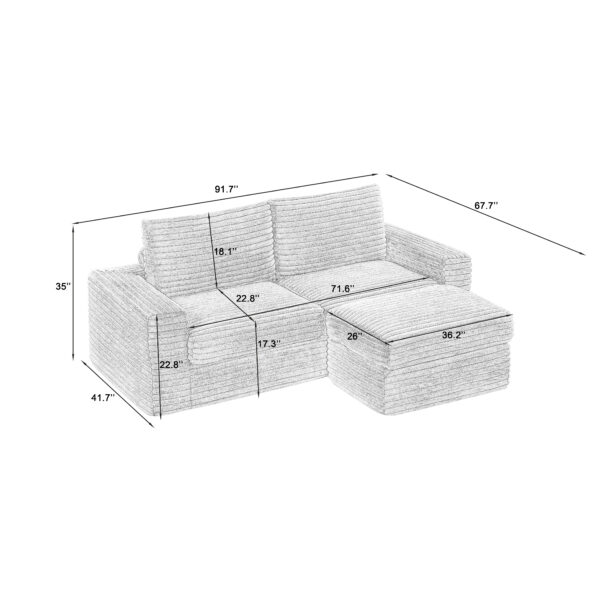 1e083ffbcc414a4dadb0464ae217de36_2870af11e54fd8406868785dff304775 Luxurious Sectional Sofa,Corduroy L-Shaped Couch with Movable Ottoman, Oversized Comfy Couch with Zippered Backrest for Living Room,Apartment,Office