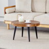 Natural Wood Grain Texture Round Coffee Table - Diameter 23.6 Inches.Exquisite Suction Molding Process,Natural Wood Grain Texture,Black Sprayed Metal Leg.