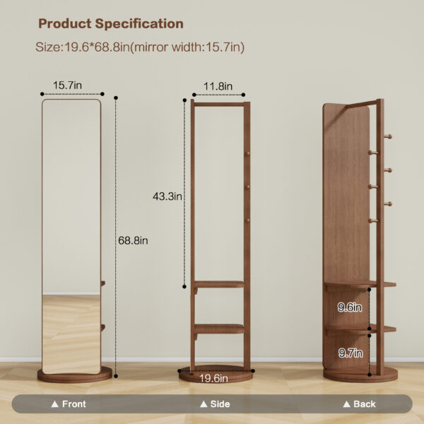 1ee1c7652f7046aebd8e1394faaa940a_97de33b688d35a5be16854a7de978dc9 Full-length mirror, rubber wood + mirror, 68.8*19.6 inches (mirror width: 15.7 inches) large full-length mirror, easy to dress, organize and place in the bedroom/living room/office/cloakroom (walnut)