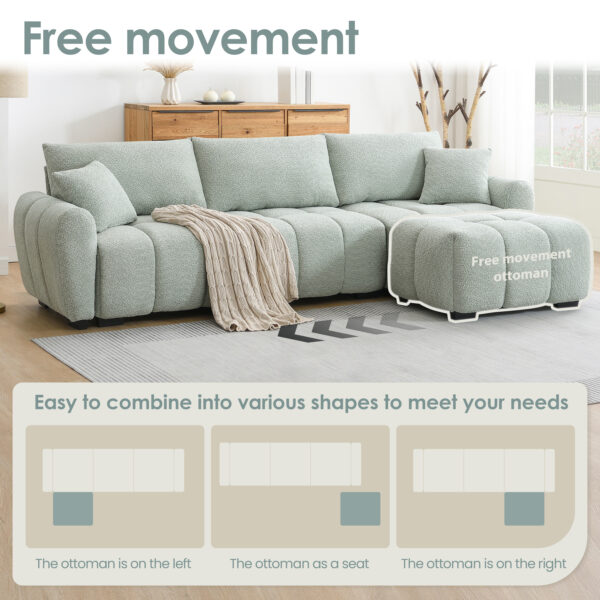 [VIDEO] 110" Modular Sectional Sofa, L Shape with Extra-large Seat, Pull-line Design, Movable Ottoman, High Density Foam, Free Combination, Sturdy Metal&Wood Frame, Boucle Fabric, 3 Colors