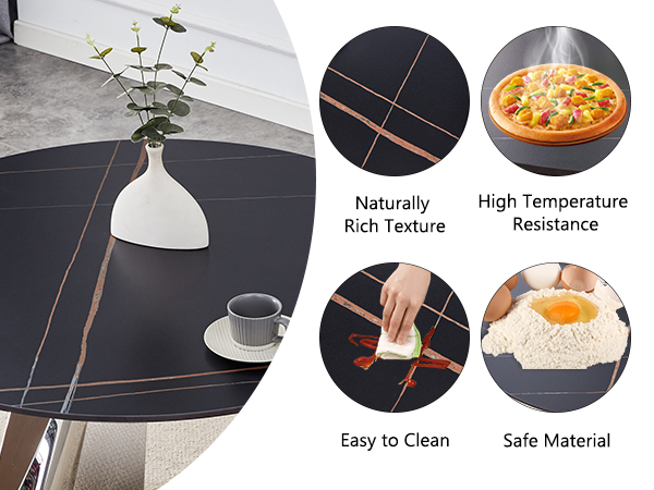1f80aa12903c424eb3d27705015a9a2d_184b4cee2f4f4558820b9e81c9b36901 A 42-inch burn stone round table with stainless steel legs can accommodate 4 or 6 diners