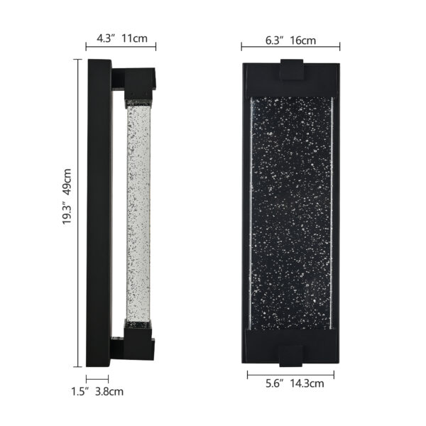 1fd6da24d46b4940bc59c64382604435_340638aafae96cec59248416246f9d2f 19"(H) Black Aluminum Finish Outdoor Wall Light with Bubble Crystal Glass, LED Light Source, 3000K Warm Light, Weatherproof Exterior Sconce for Patio, Porch, or Garage (1-pack)