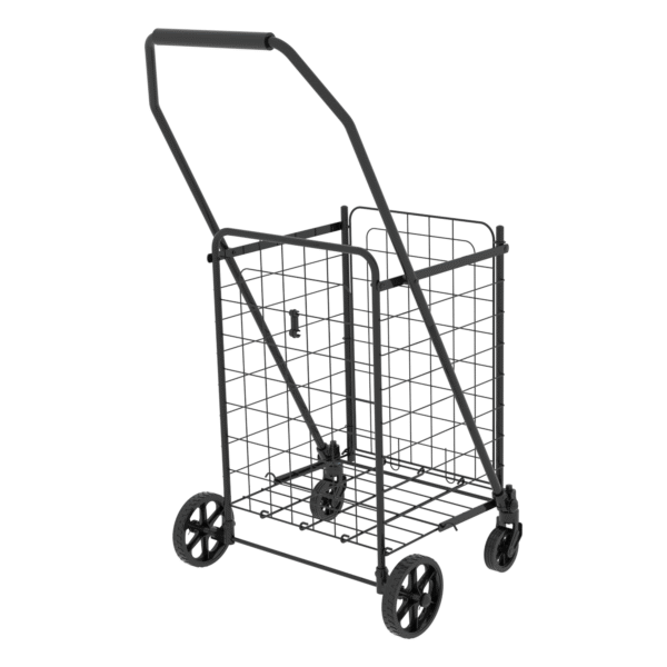 Shopping Cart with open door,Grocery Cart on Wheels, Foldable Utility Shopping Carts with Double Basket and 360° Rolling Swivel Wheels for Groceries Laundry