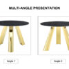 The 42-inch stainless steel gold-plated flamed granite round table with seating for 4 or 6 people is perfect for dining, entertaining, or as a conference table