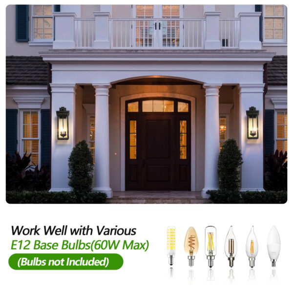 1-Pack 22.0" Outdoor Wall Lantern with Dusk to Dawn Sensor, Matte Black Finish, Clear Glass Panels, Weatherproof Exterior Light for Porch, Patio, Garage, 2-Light Design (Bulb Not Included)