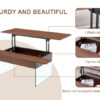 Multifunctional Lift Top Coffee Table -Dark Wood Color Grain Sticker, Essential for Modern Homes.Tempered Glass Legs,Lift Top Feature.Perfectly Fitting Into Living Rooms And Office.