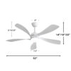 (Same as W882P146902) 52 Inch Modern Led Ceiling Fan With 3 Color Dimmable 5 ABS Blades Remote Control Reversible DC Motor White For Bedroom